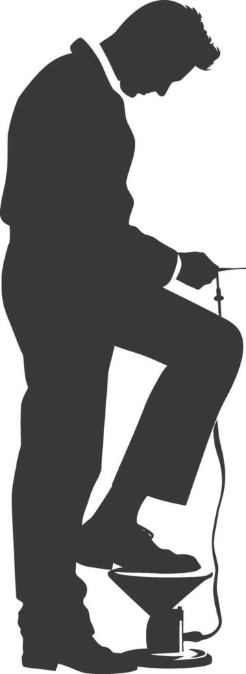 Silhouette shoeshine in action full body black color only vector