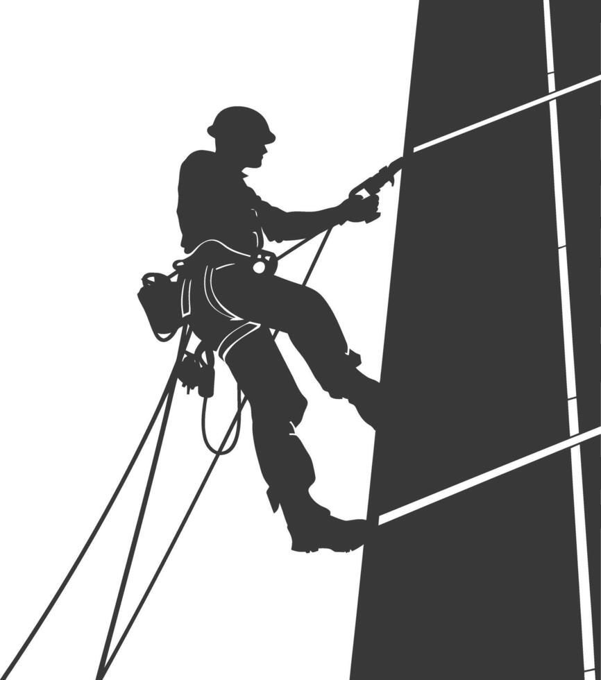 Silhouette Skyscraper window cleaner in action black color only vector