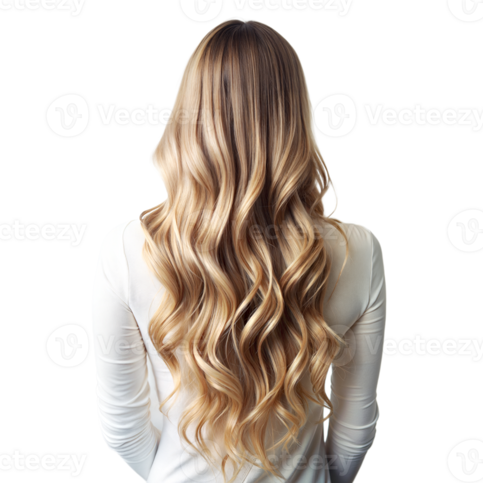 A woman with long blonde hair is sitting with her back to the camera png