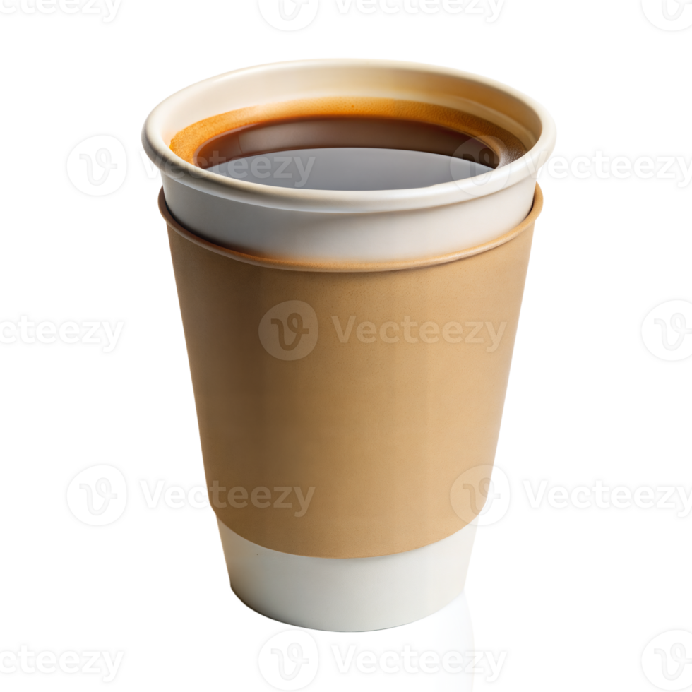 A steaming hot coffee in a disposable cup with a brown sleeve, isolated on a transparent background png