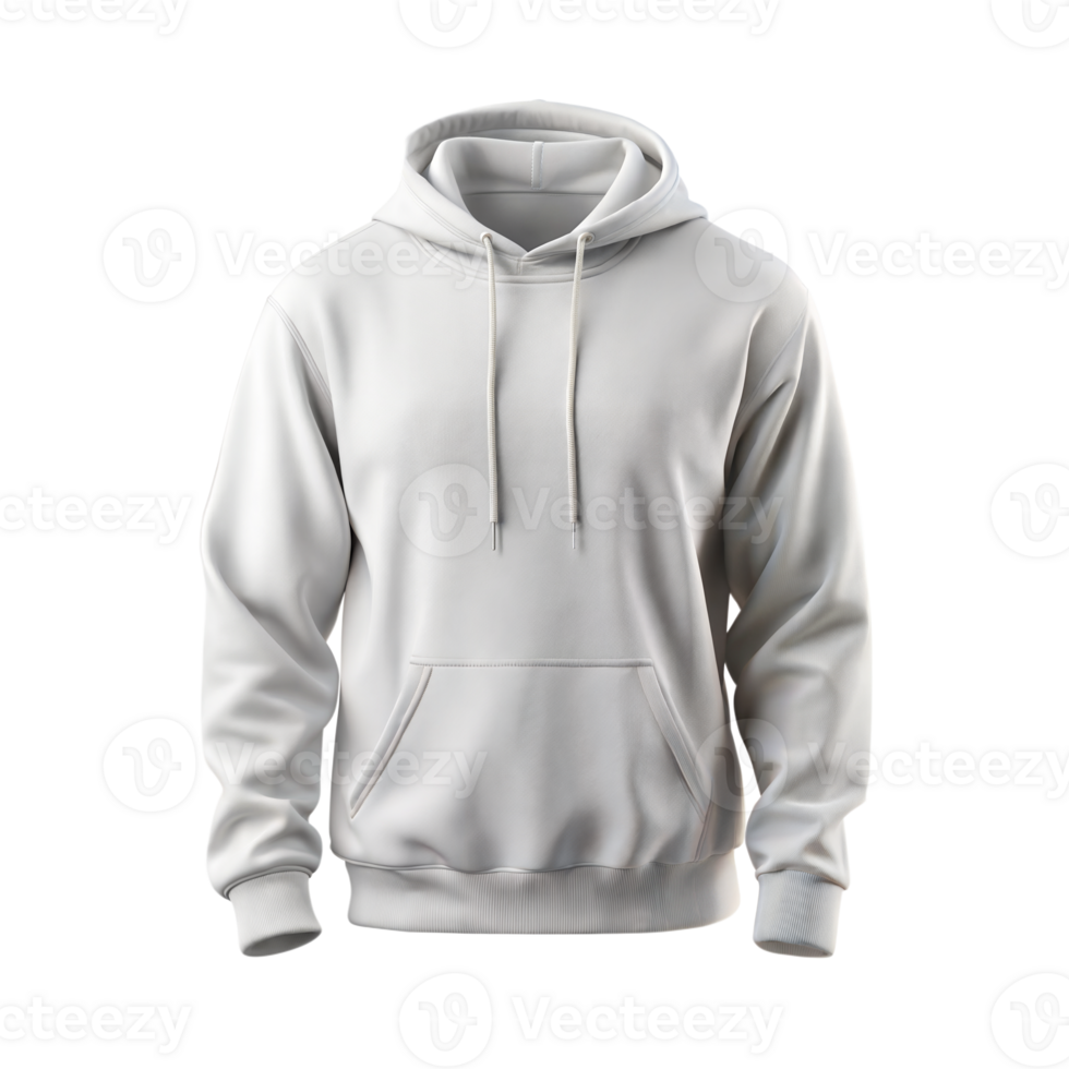 White hoodie with drawstrings is displayed on a transparent background, ideal for design mockups and branding png