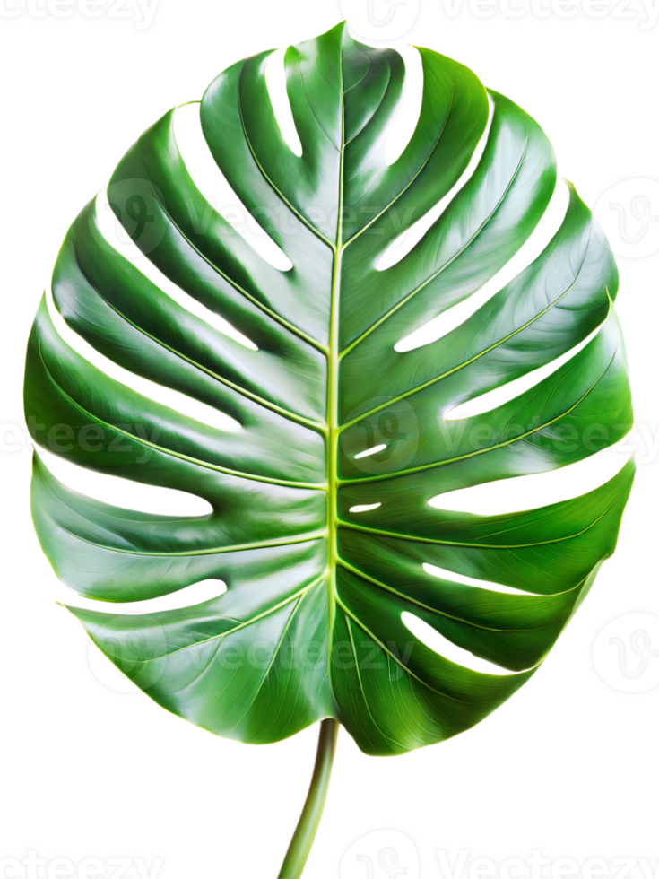 Vibrant Monstera leaf against a transparent background, highlighting its texture and structure png