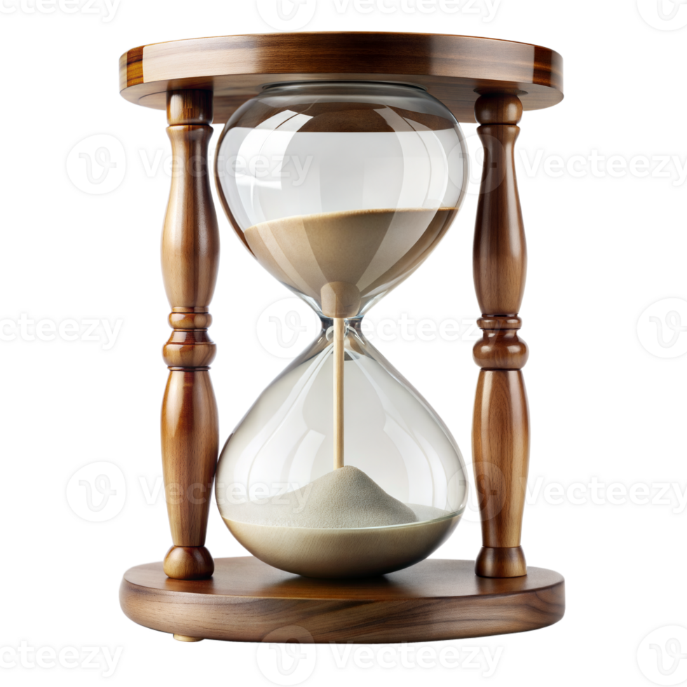 An hourglass stands on a wooden base png