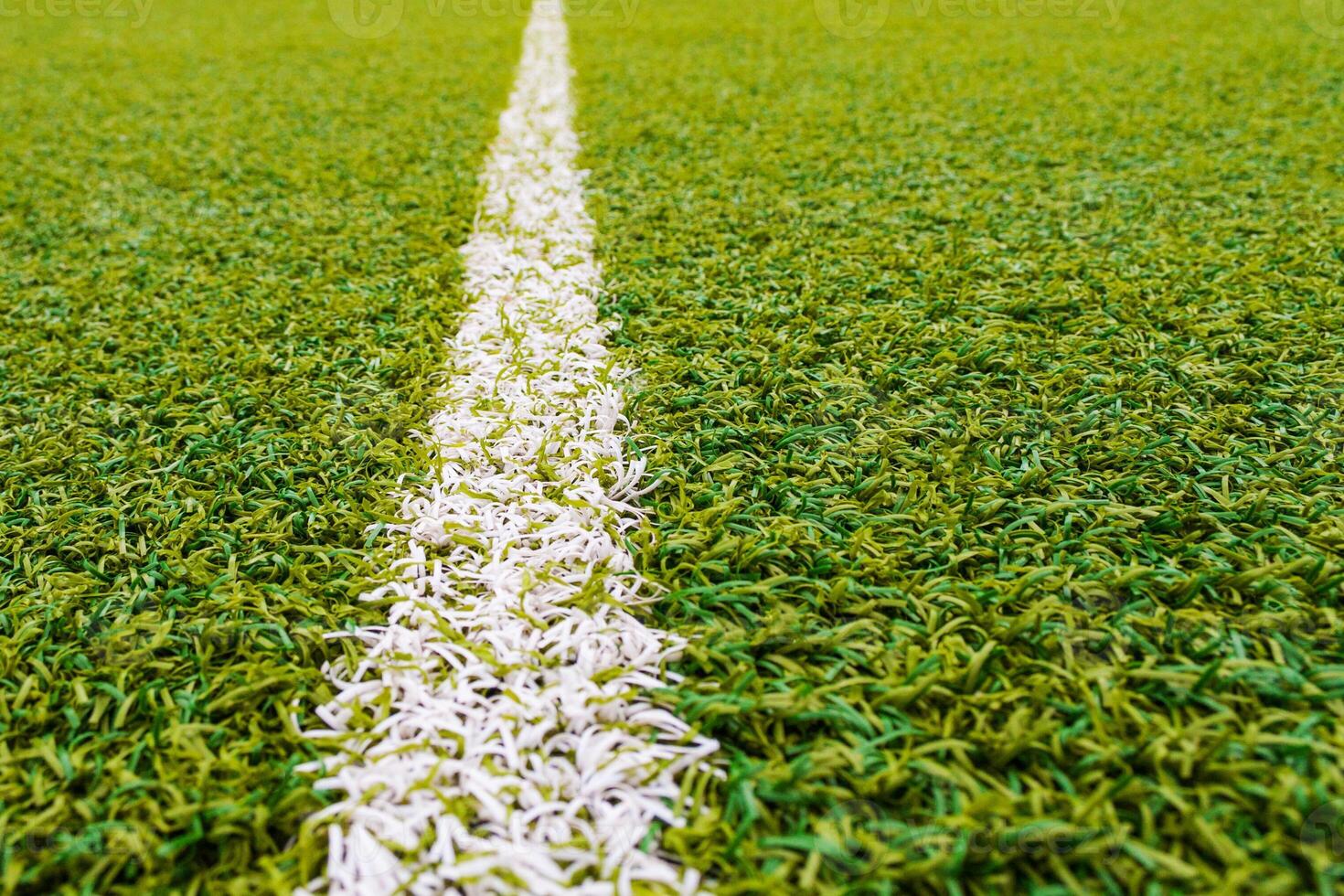Sports field with artificial grass and white markings photo