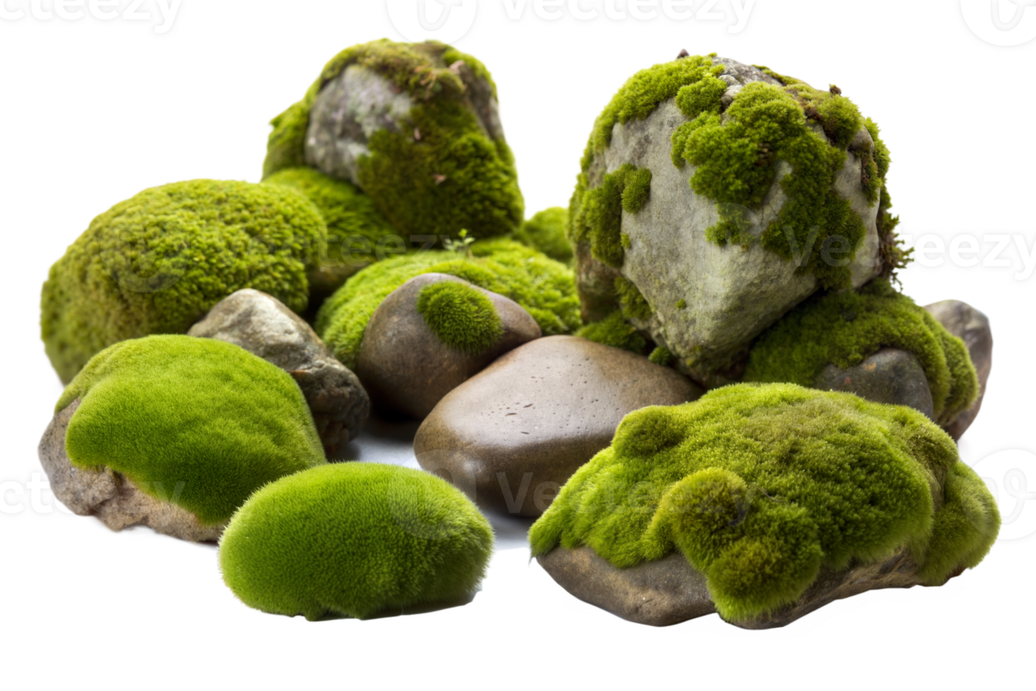 Moss growing on rocks on transparent background png