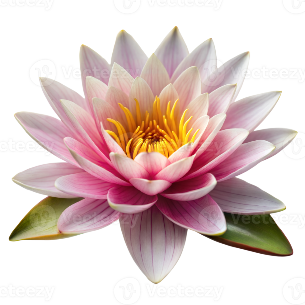 Pink lotus flower showcasing its delicate petals and vibrant yellow center on a transparent background png