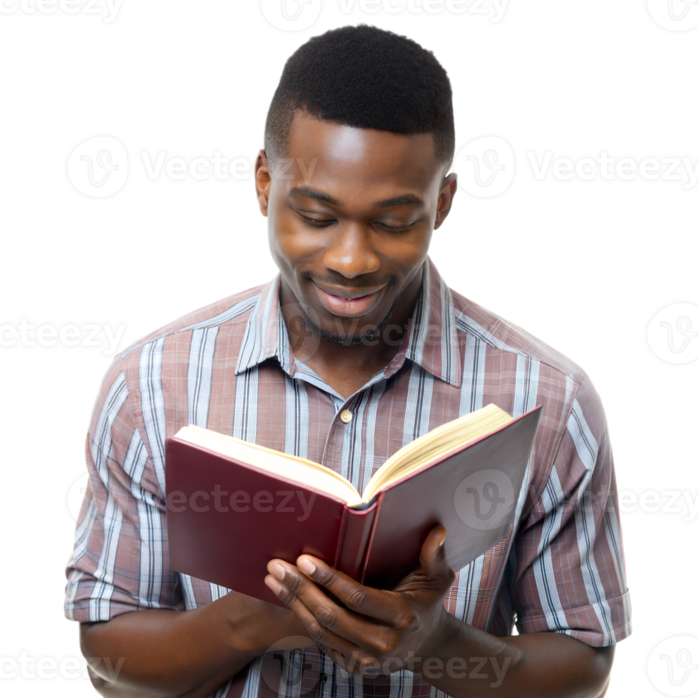 A man smiling and reading a book png