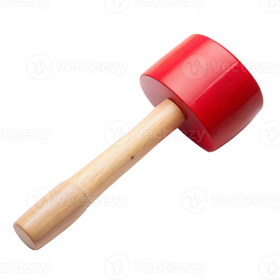 Red Wooden Toy Hammer with Natural Handle Isolated on transparent png