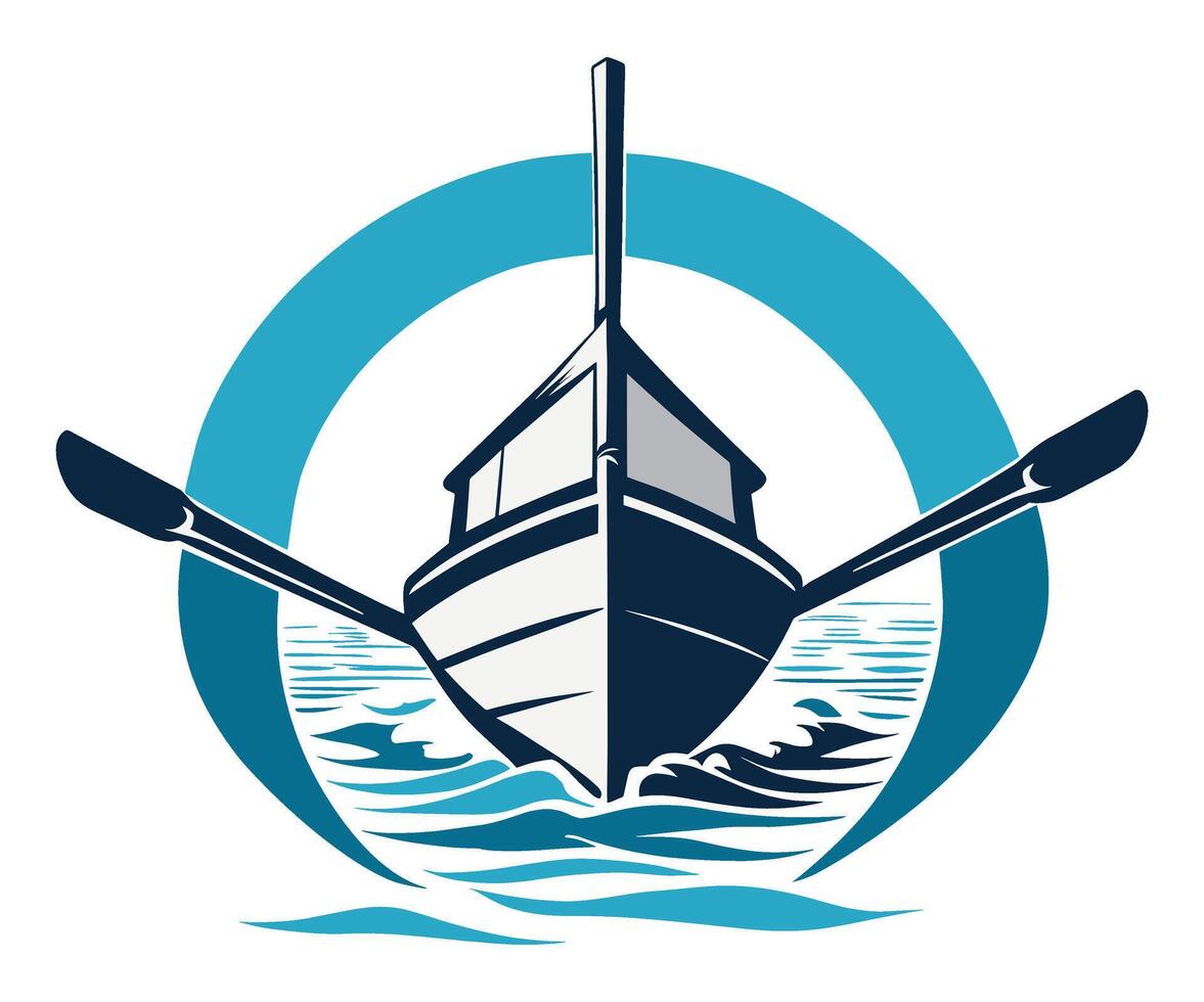 Fishing boat with oars on in a calm sea illustration vector