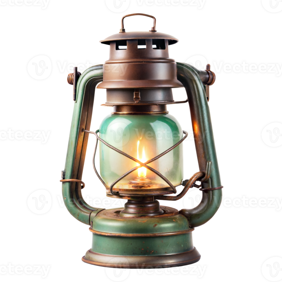 Vintage lantern with glowing flame on transparent background png