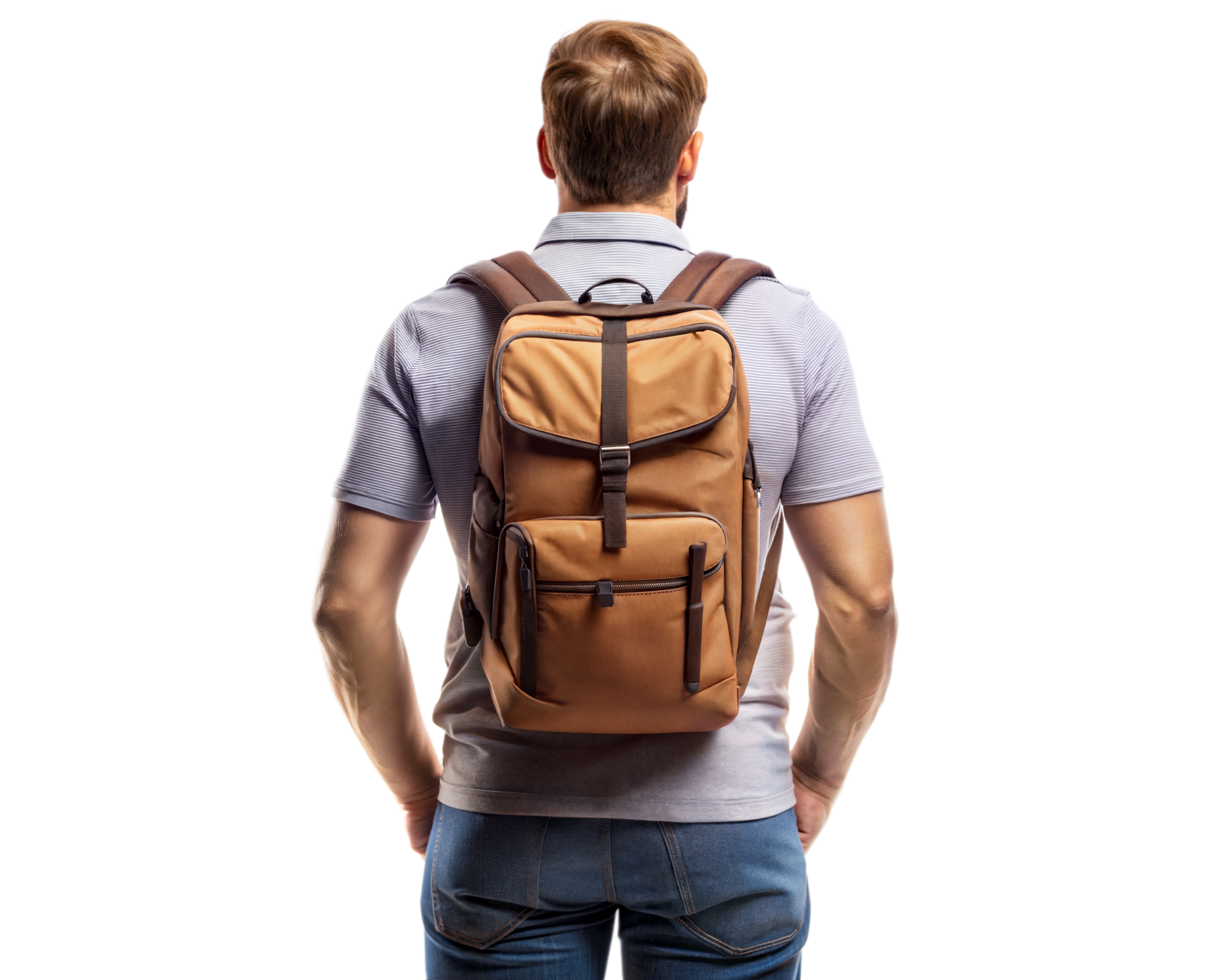 Man with brown backpack looking away 45822174 PNG