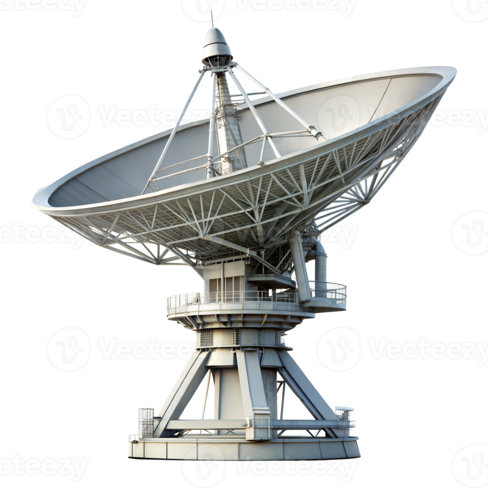 A large satellite dish antenna stands at a ground station, used for communication purposes png