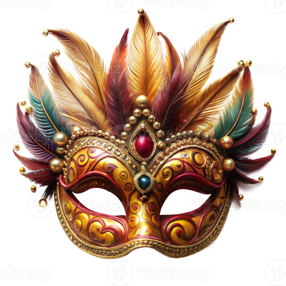 Elegant venetian carnival mask with feathers png