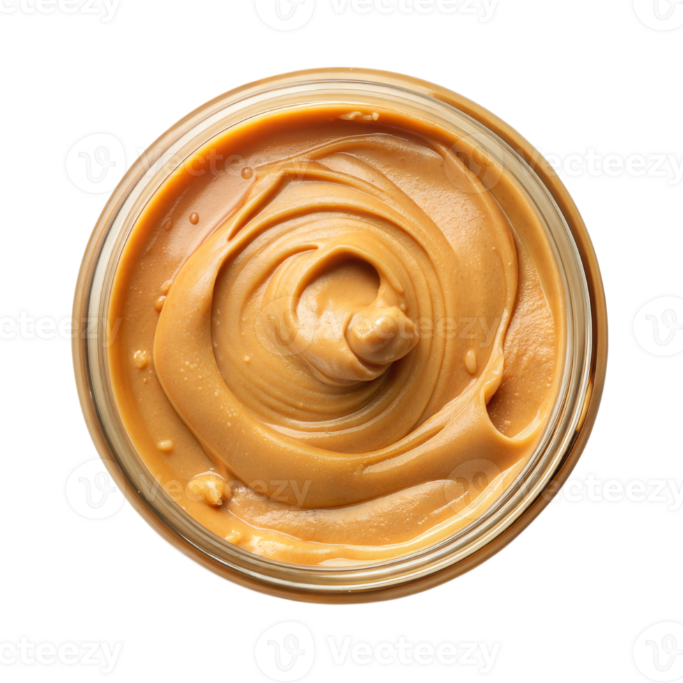 Smooth, creamy peanut butter swirled in a glass jar png