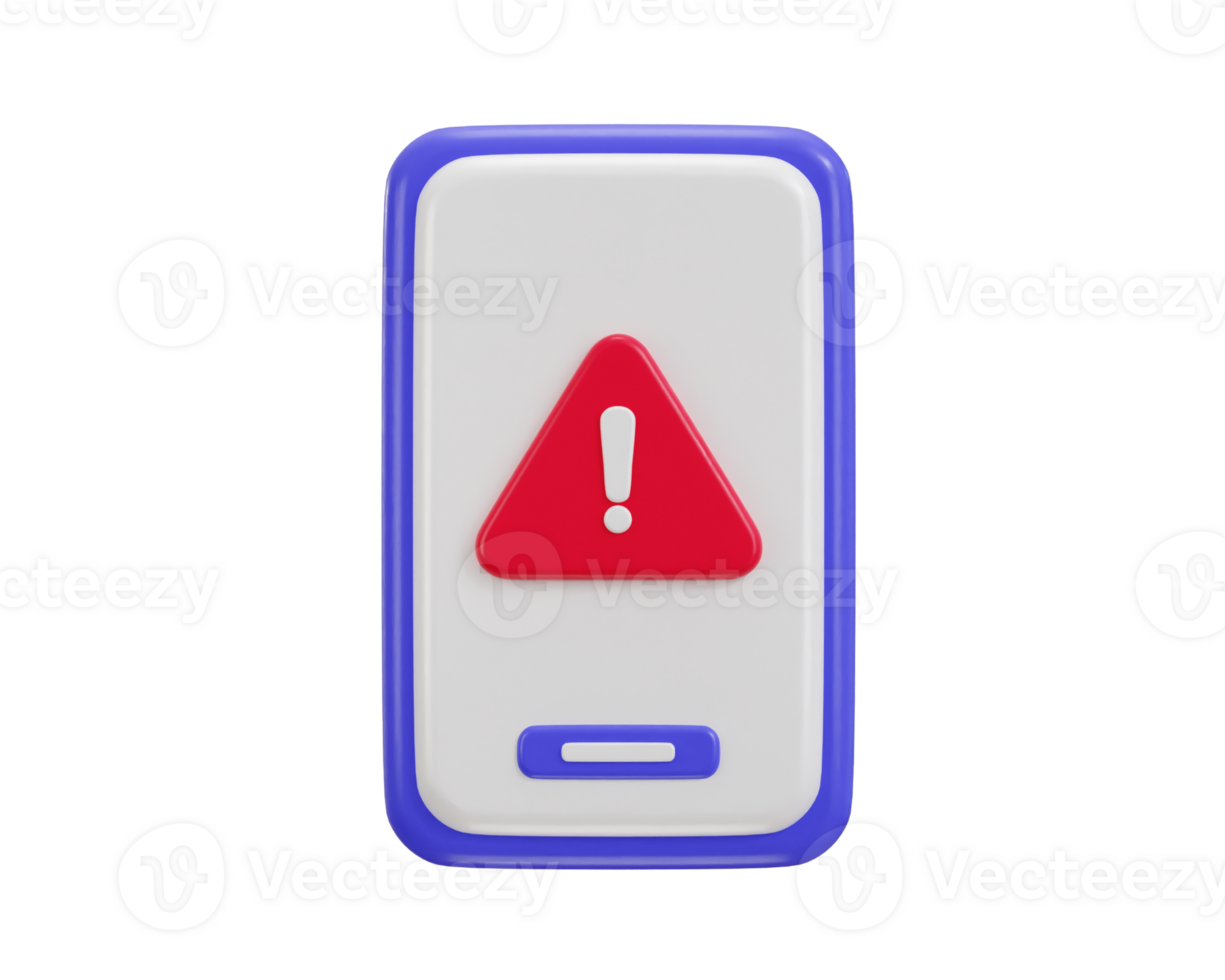 Smart phone with warning icon 3d render concept of online security alert icon illustration png