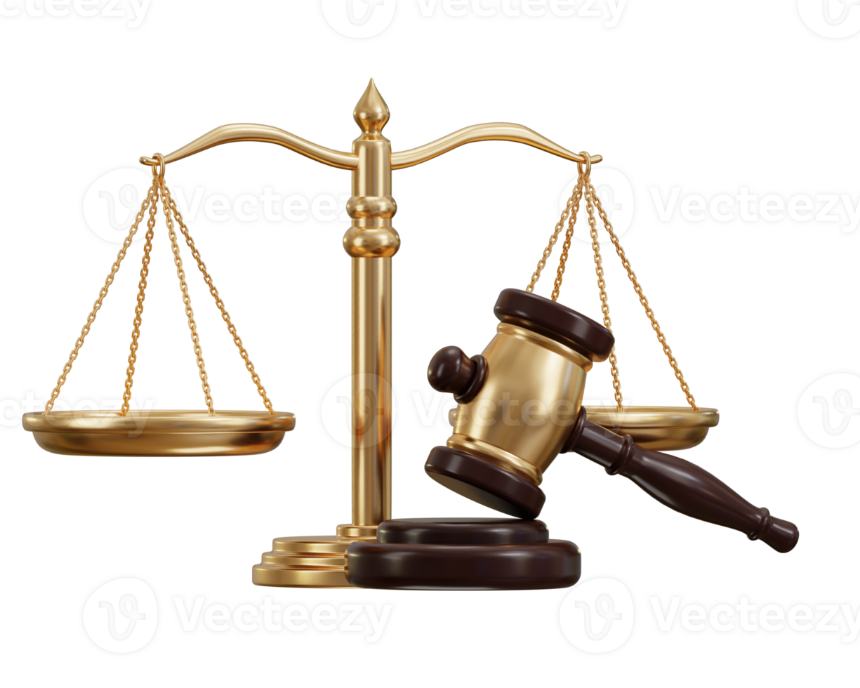 Scale and gavel icon concept of law icon 3d rendering illustration png