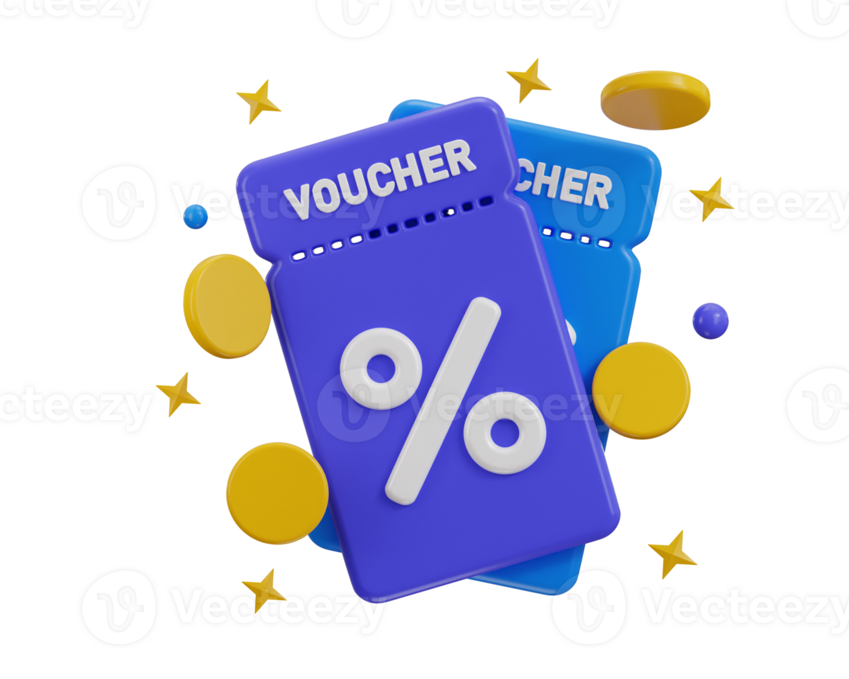 discount voucher with golden coins icon 3d render concept of 3d discount coupon icon illustration png