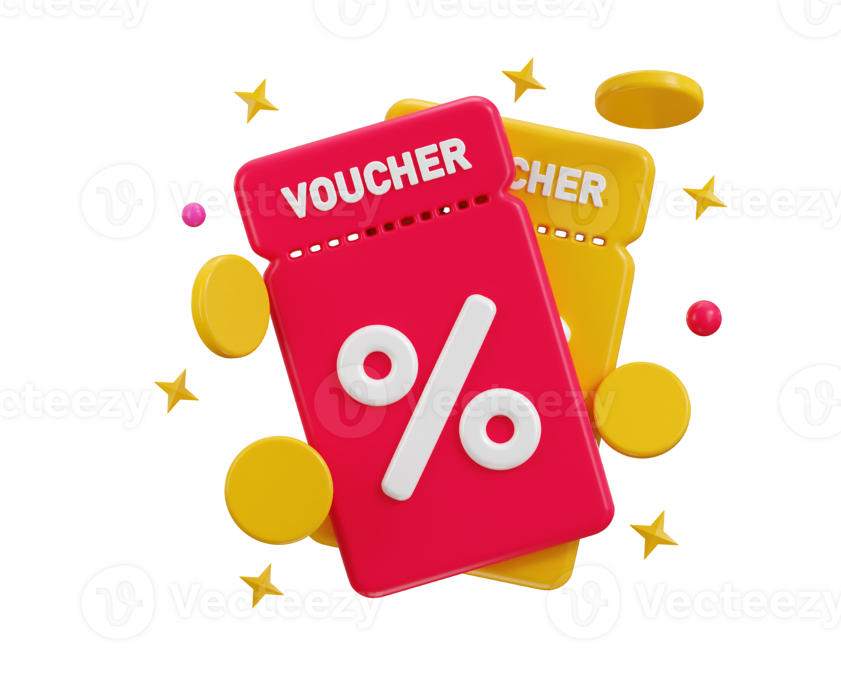 discount voucher with golden coins icon 3d render concept of 3d discount coupon icon illustration png