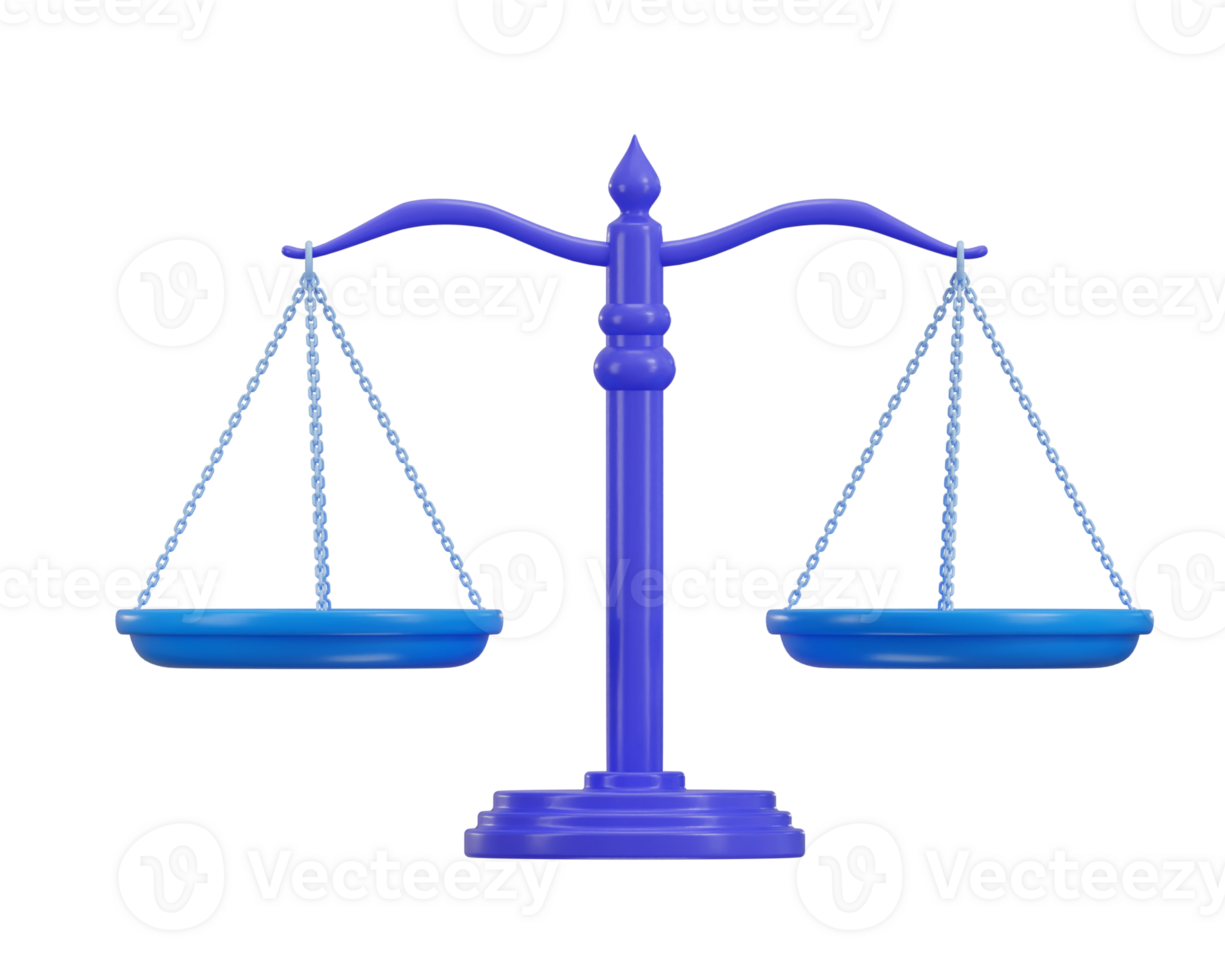 Scales of justice, Balance and justice, concept of law icon 3d rendering illustration png