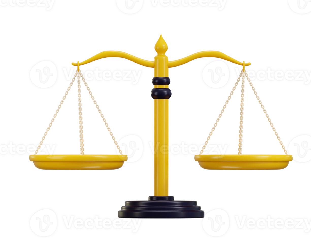 Scales of justice, Balance and justice, concept of law icon 3d rendering illustration png