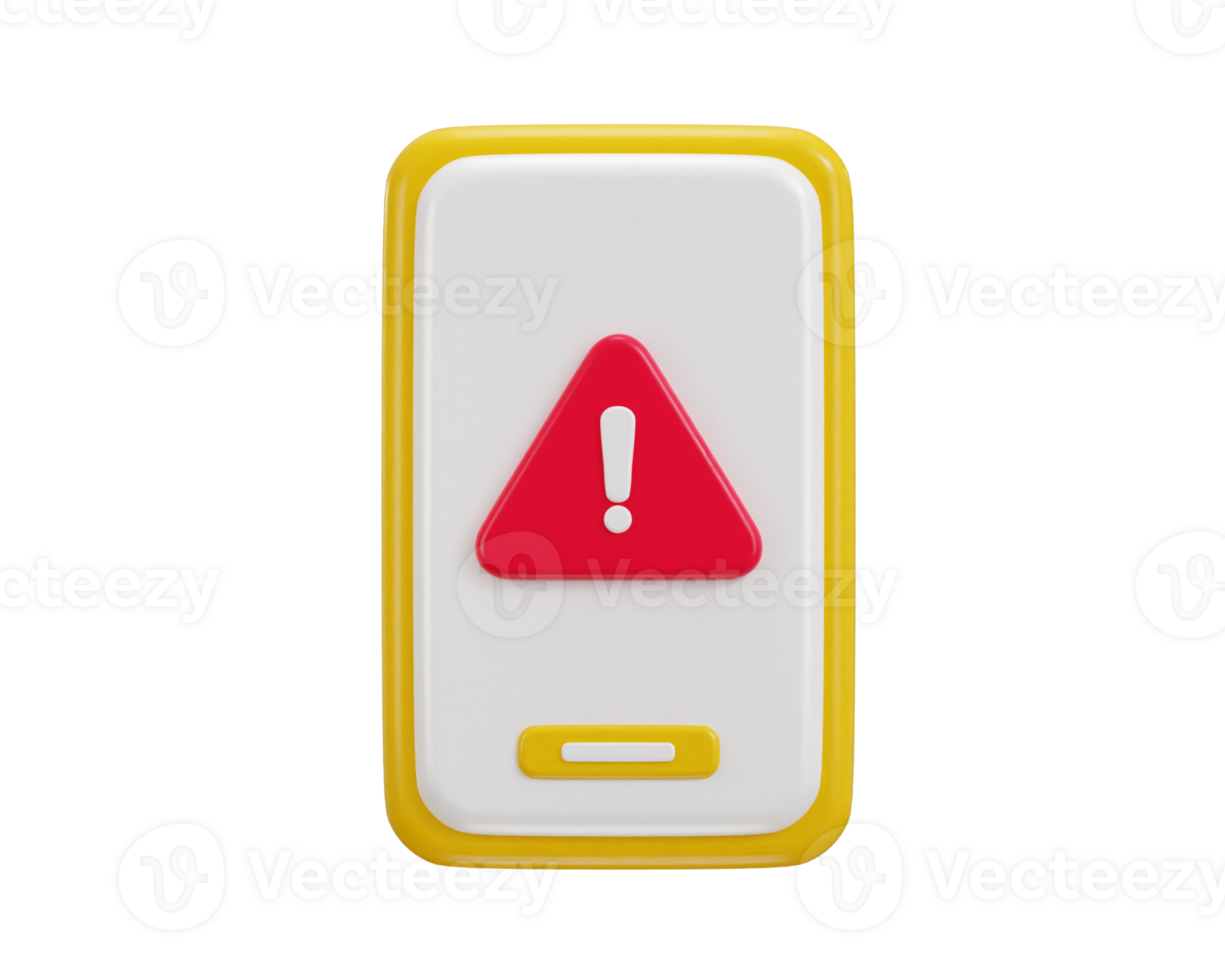 Smart phone with warning icon 3d render concept of online security alert icon illustration png