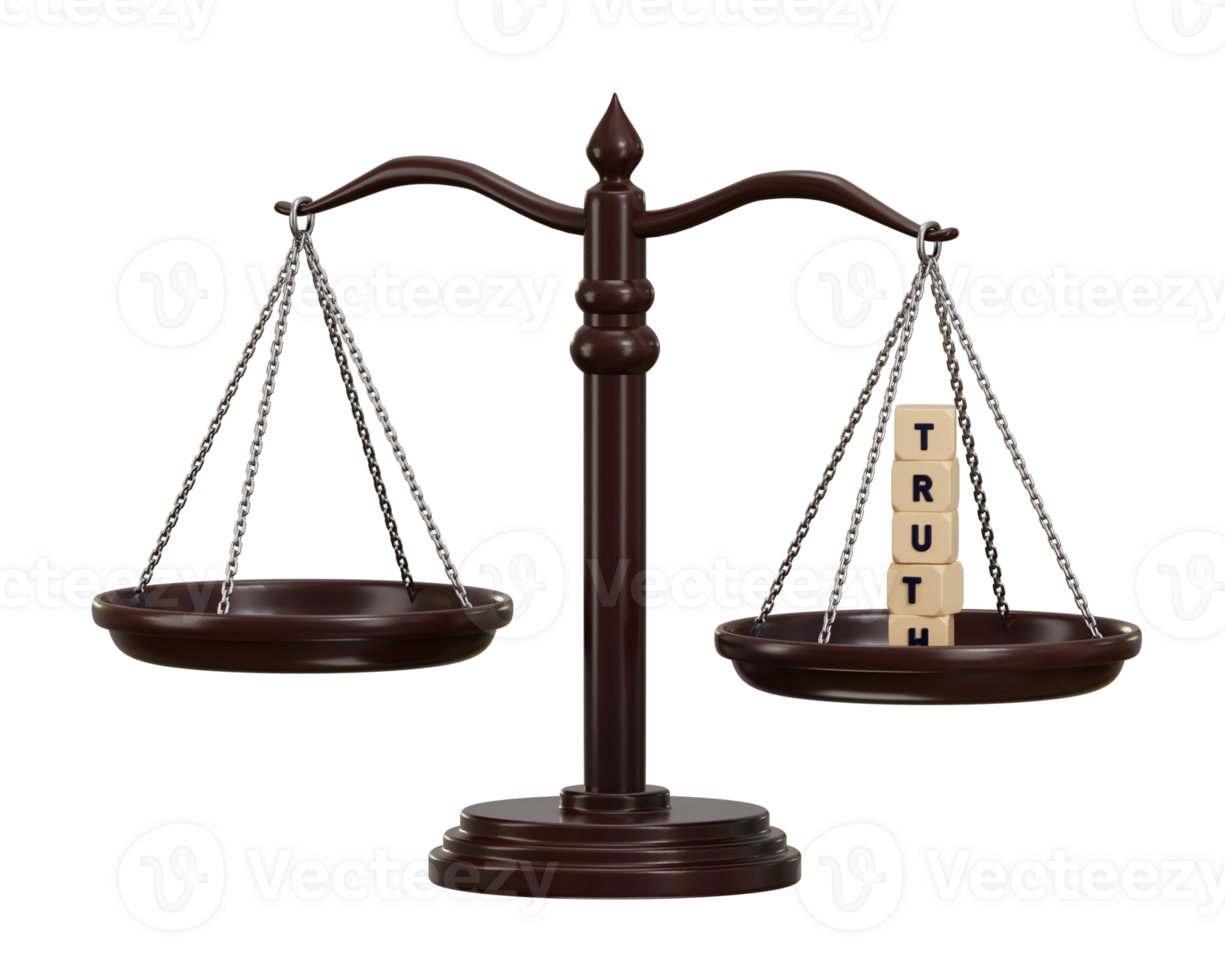 Scales of justice true judgement concept icon 3d rendering illustration png