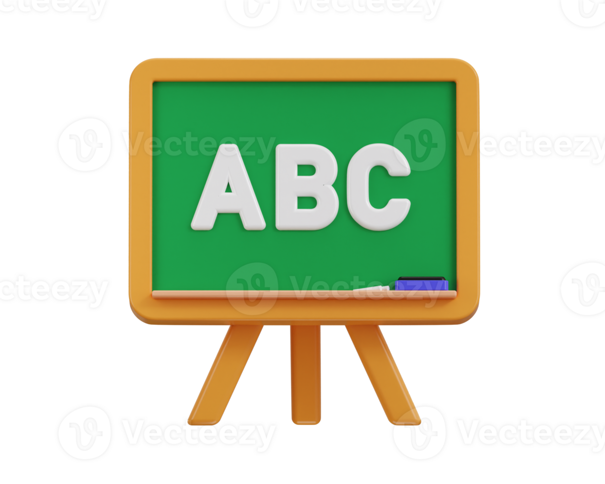 School blackboard icon with duster and chalk icon 3d rendering illustration png