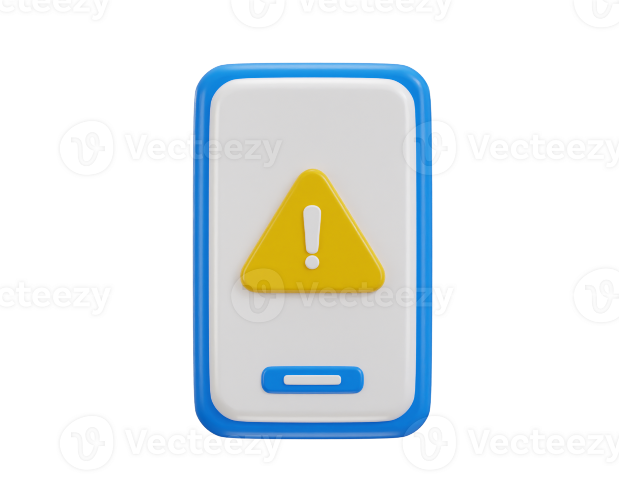 Smart phone with warning icon 3d render concept of online security alert icon illustration png
