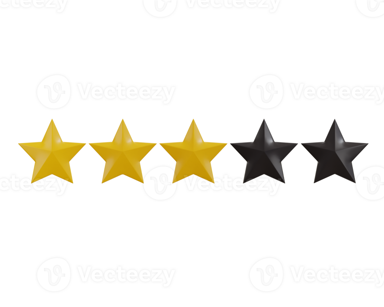 Three stars ratting icon 3d render concept of customer feedback ratting icon illustration png