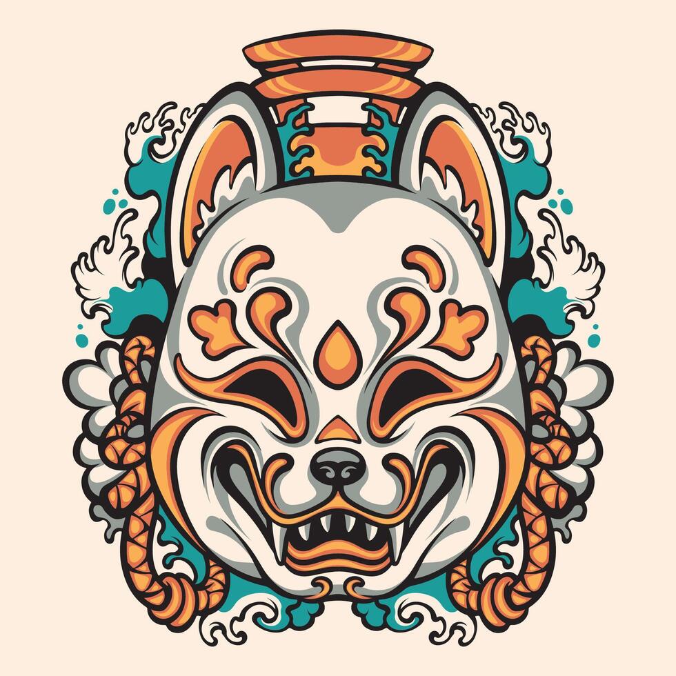 Japanese Kitsune mask art vector