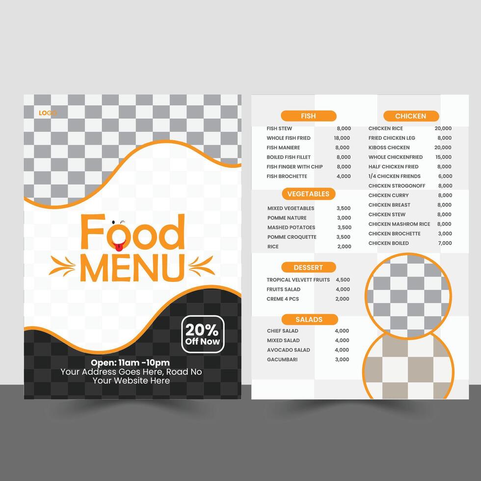 Restaurant menu design, food menu, modern menu. vector