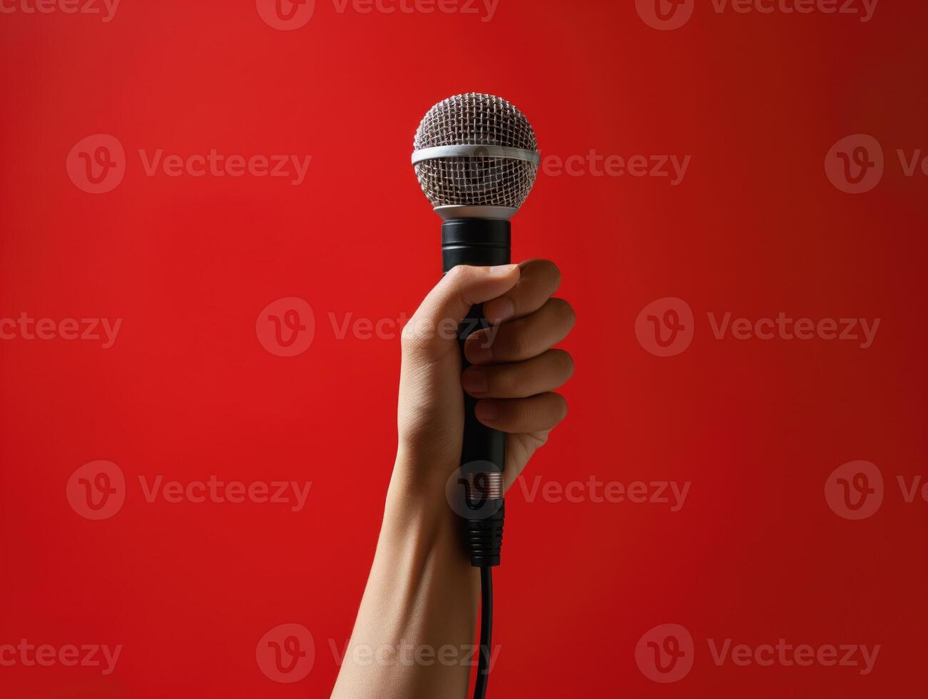A hand holding up a microphone at a special event or celebration photo