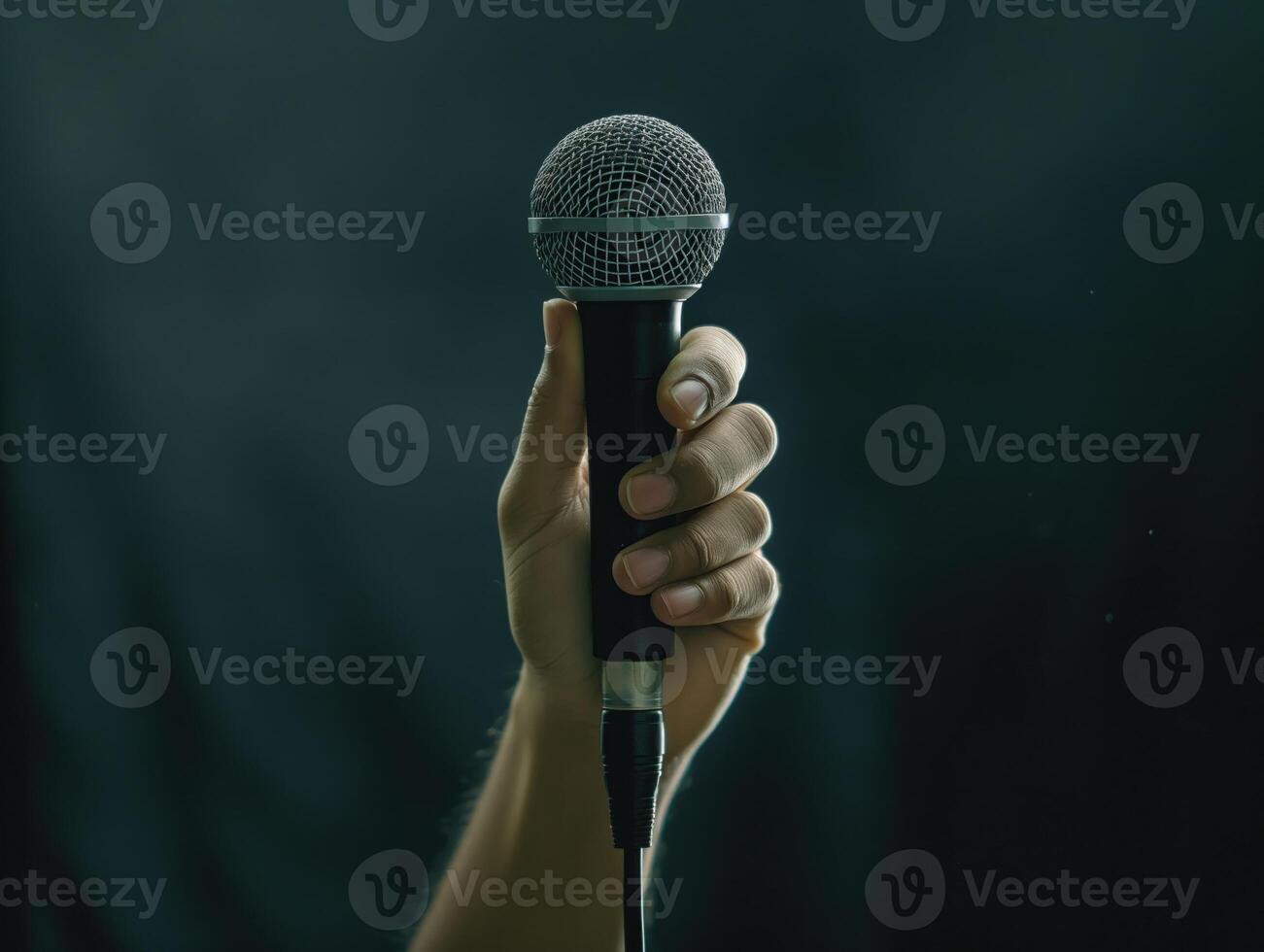 A hand holding up a microphone at a special event or celebration photo