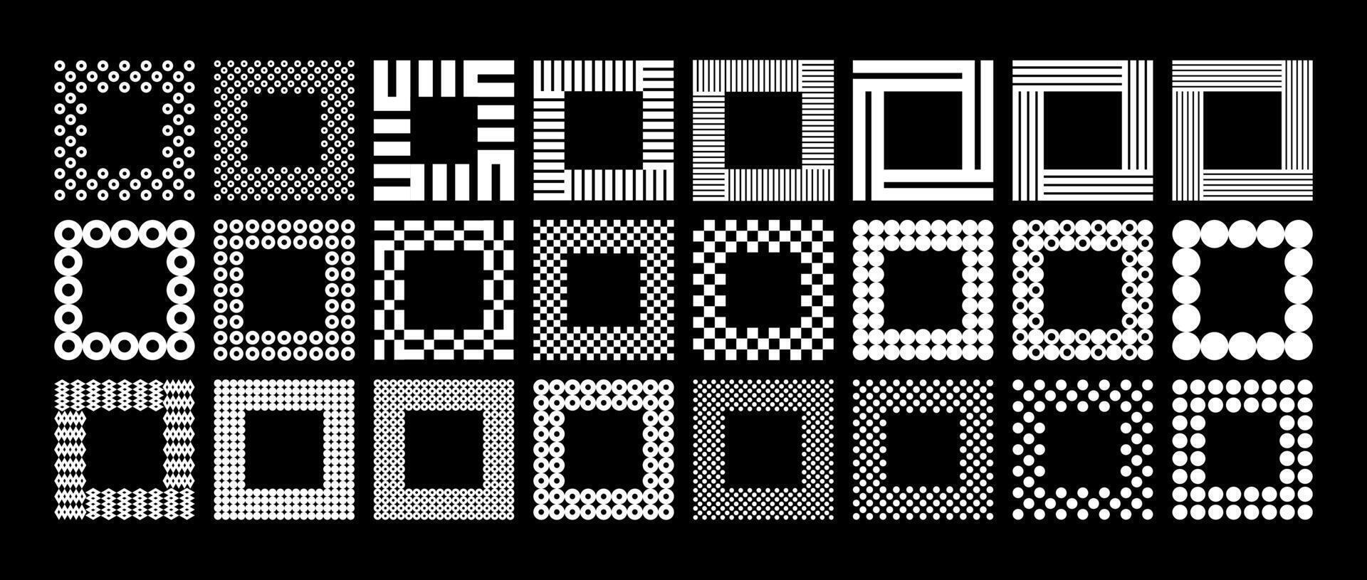 Modern circle, pixel, stripe line abstract square frame set vector