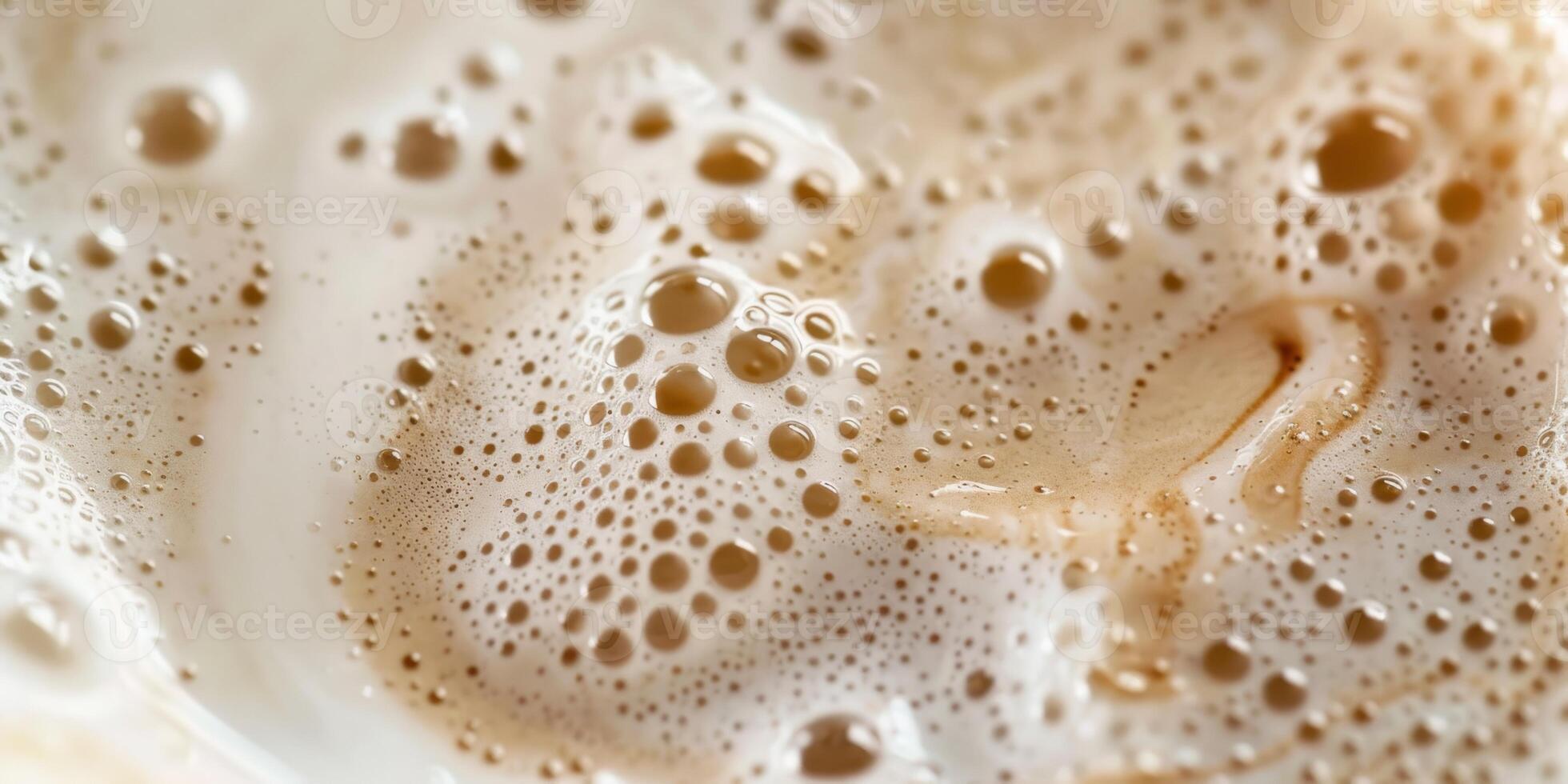 Close up abstract brown caramel shapes latte art in coffee. Liquid texture coffee background macro. Cappuccino and milk foam close up view. High quality photo