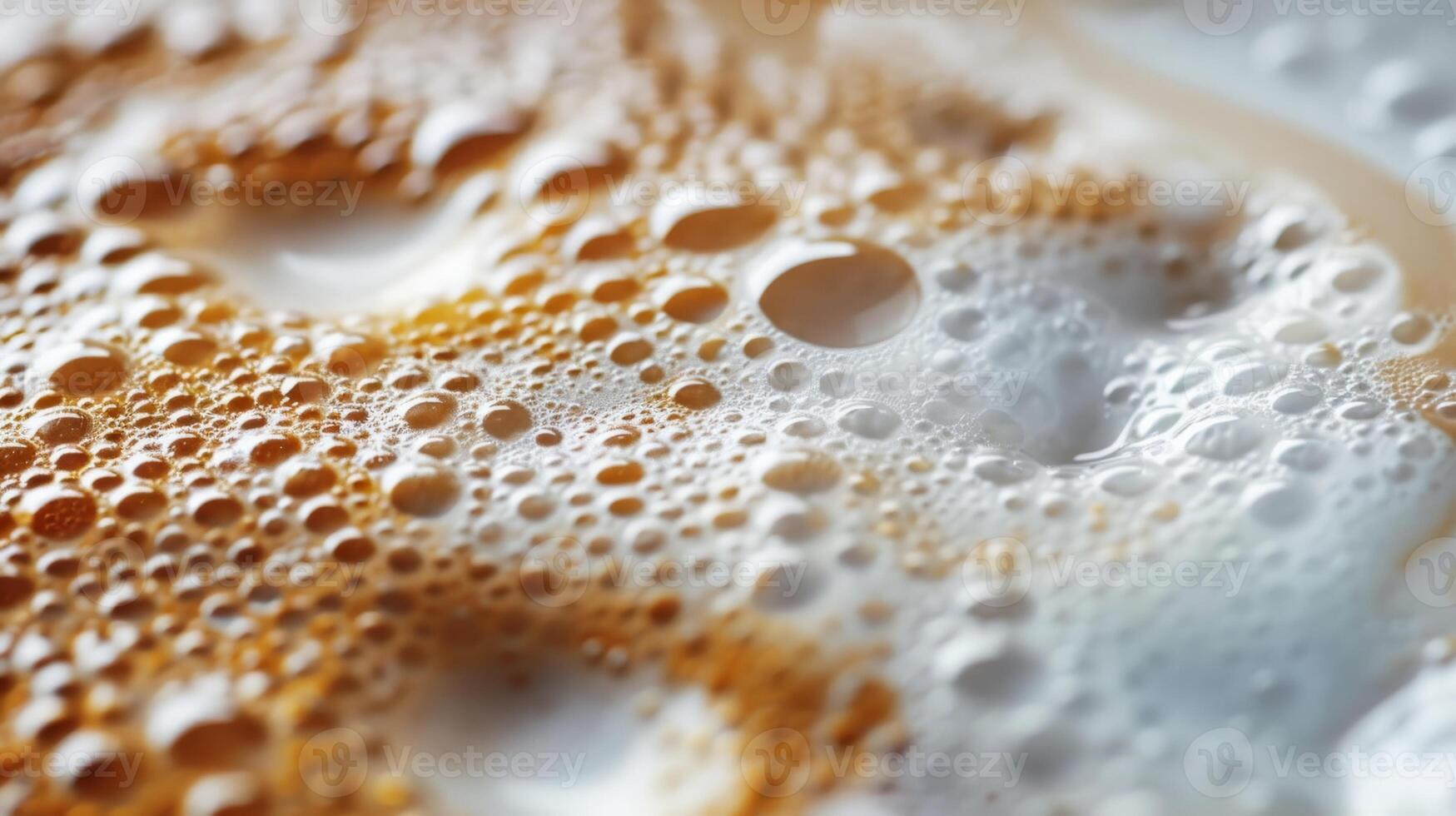 Close up abstract brown caramel shapes latte art in coffee. Liquid texture coffee background macro. Cappuccino and milk foam close up view. High quality photo