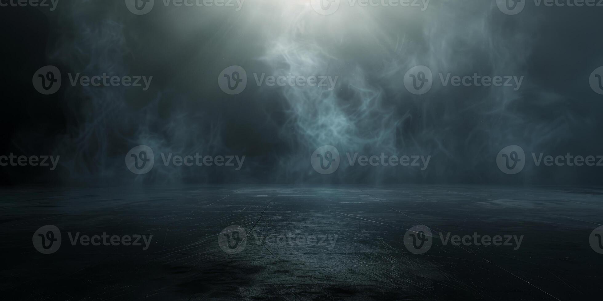 The dark stage shows, dark background, an empty dark scene, neon light, and spotlights. The concrete floor and studio room with smoke float up the interior texture. High quality photo