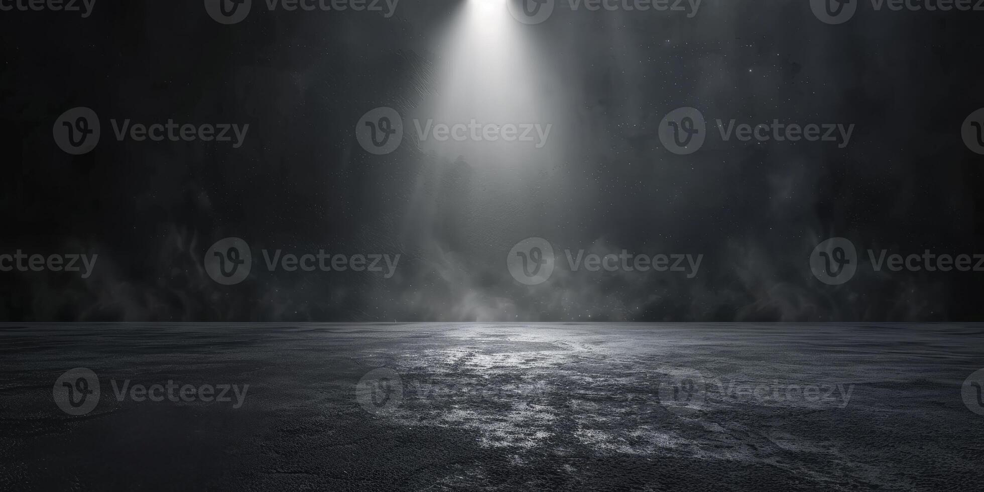 The dark stage shows, dark background, an empty dark scene, neon light, and spotlights. The concrete floor and studio room with smoke float up the interior texture. High quality photo