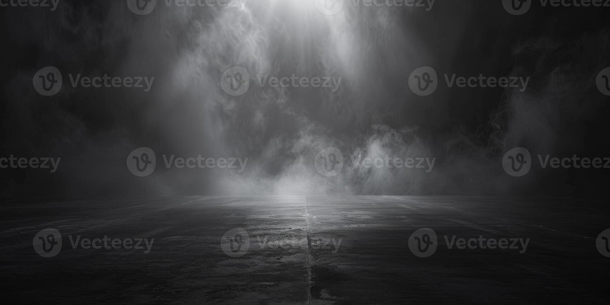 The dark stage shows, dark background, an empty dark scene, neon light, and spotlights. The concrete floor and studio room with smoke float up the interior texture. High quality photo