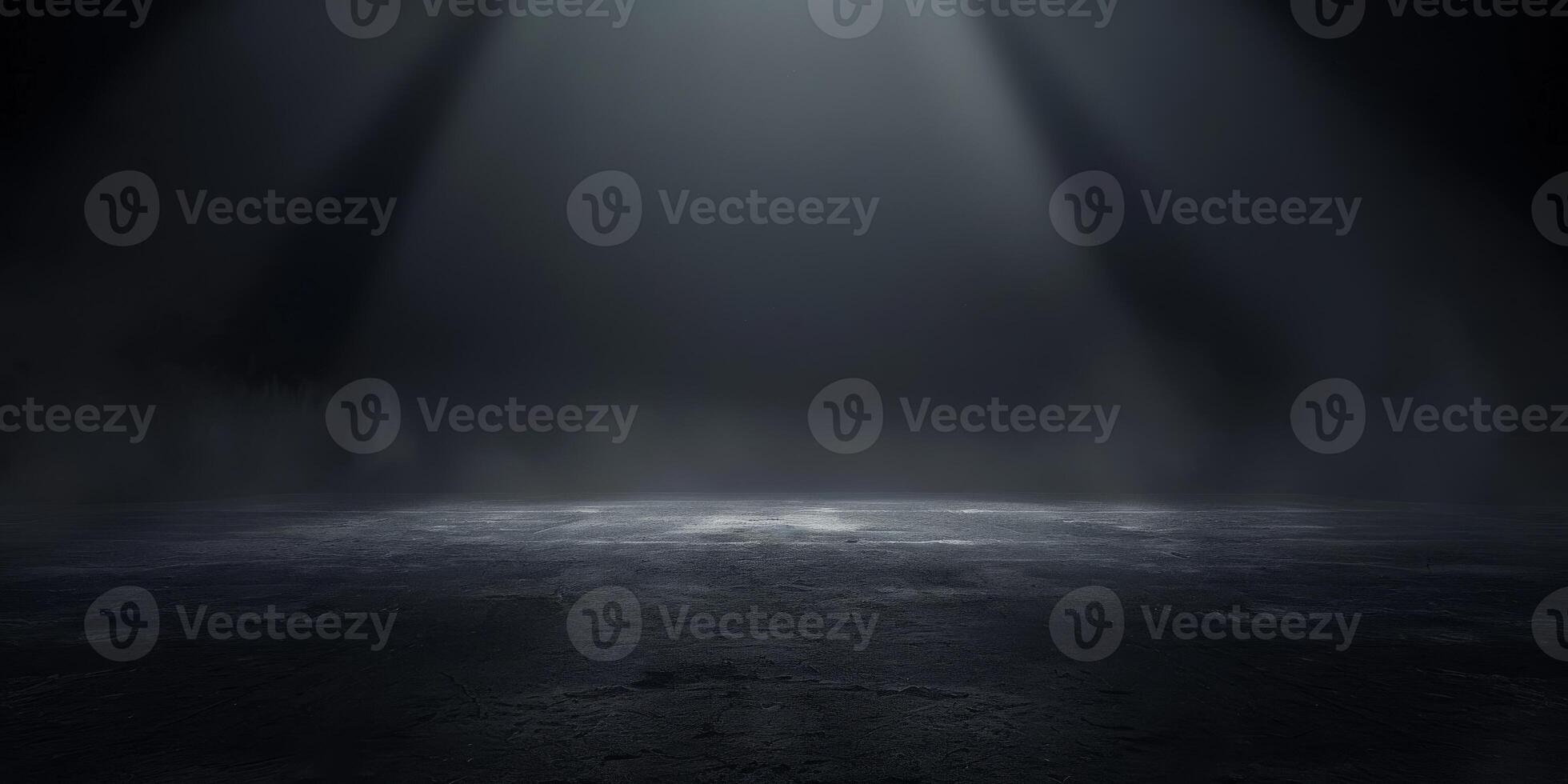 The dark stage shows, dark background, an empty dark scene, neon light, and spotlights. The concrete floor and studio room with smoke float up the interior texture. High quality photo