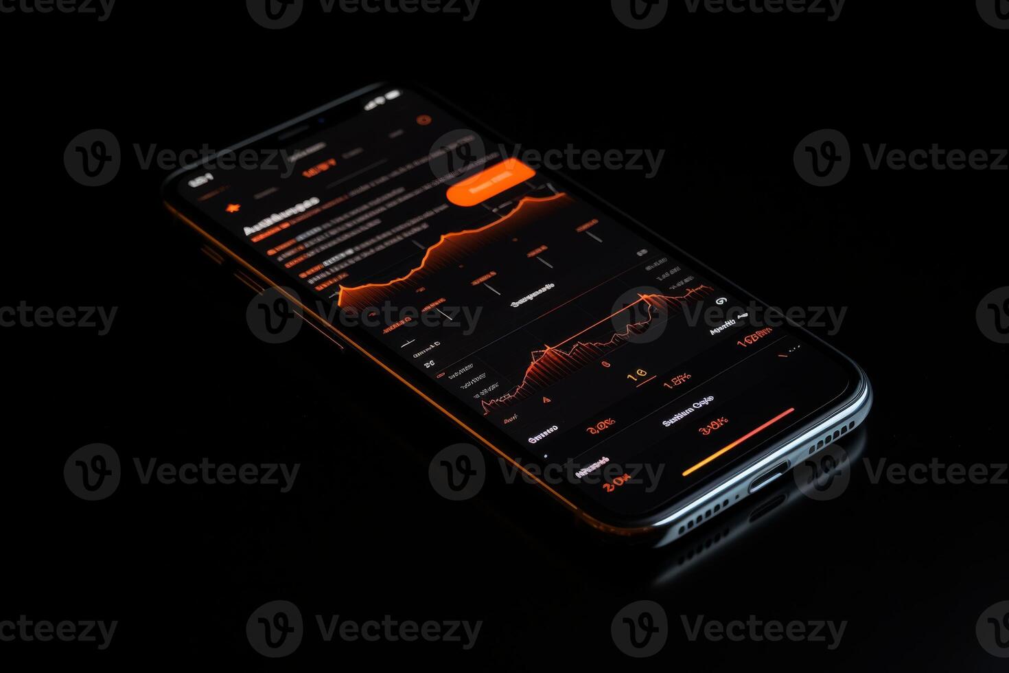 Cryptocurrency exchange mobile trading Bitcoin. Smartphone with bitcoins golden coins stack and exchange trading graph. 3d rendering illustration photo