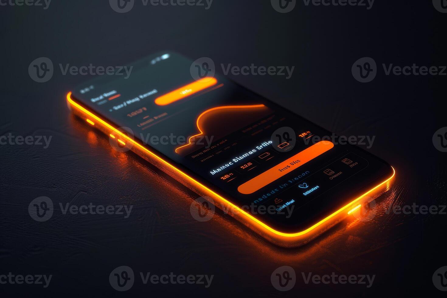 Cryptocurrency exchange mobile trading Bitcoin. Smartphone with bitcoins golden coins stack and exchange trading graph. 3d rendering illustration photo