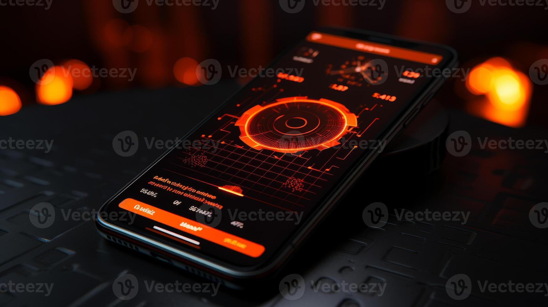 Cryptocurrency exchange mobile trading Bitcoin. Smartphone with bitcoins golden coins stack and exchange trading graph. 3d rendering illustration photo