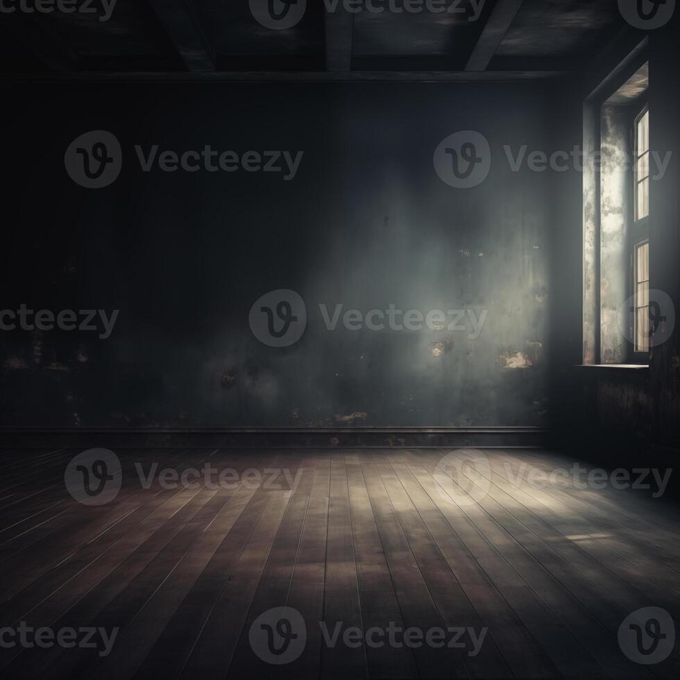 Dark room with sunlight illuminating dust motes dancing in rays photo