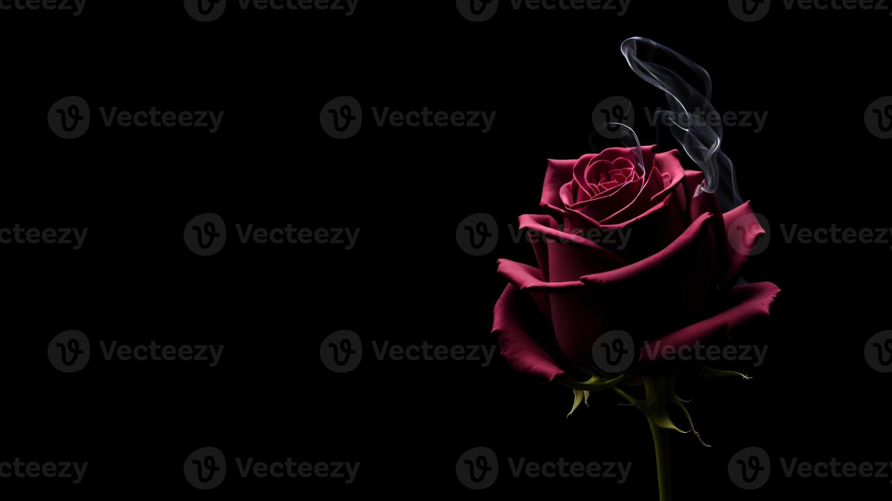 red rose with smoke on black background with copy space for text, Valentine love concept photo