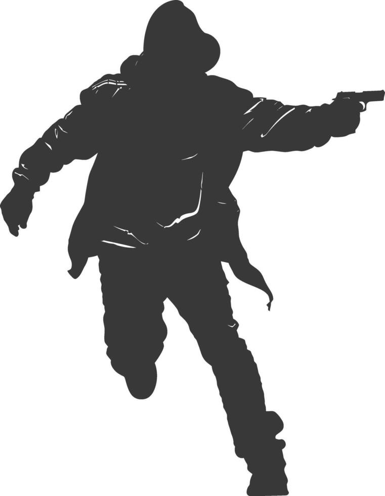 Silhouette thief in action full body black color only vector