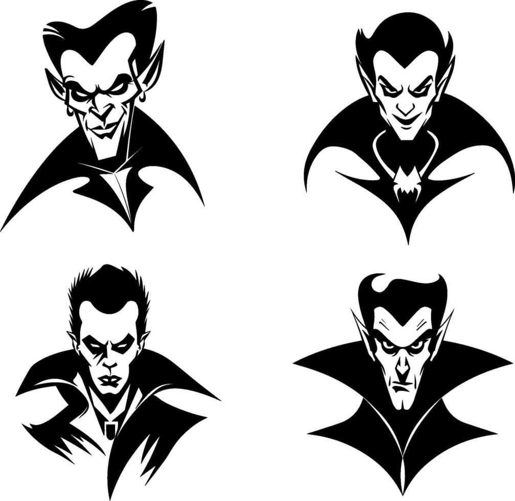 Vampire Icons, Stylized Black and White Portraits of Classic Dracula Characters vector