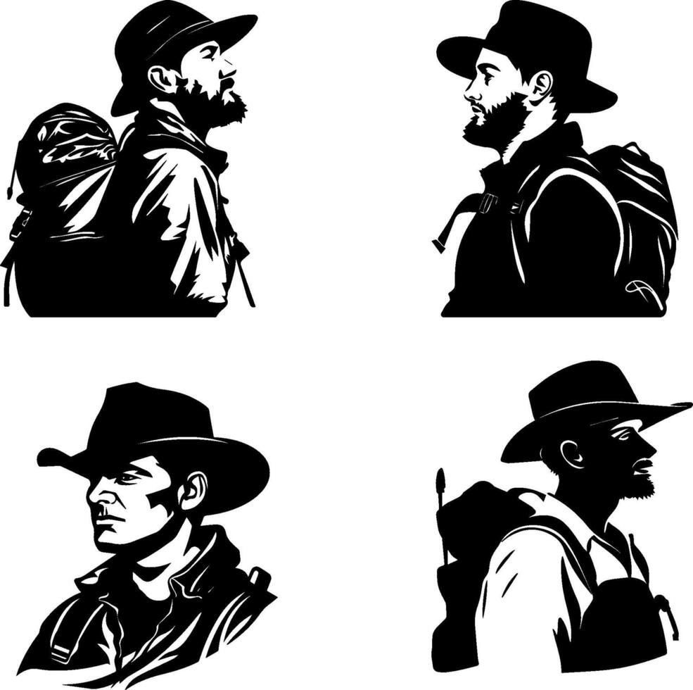 Adventurous Explorer Silhouettes, Capturing the Spirit of Exploration and Outdoor Adventure vector