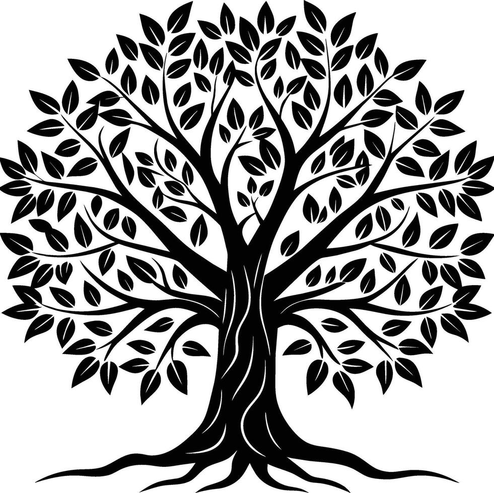Tree of Life with Leaves Silhouette Perfect for Projects vector