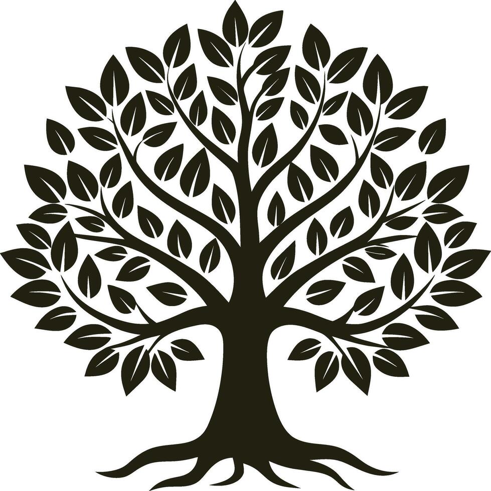 Tree of Life with Leaves Silhouette Perfect for Projects vector